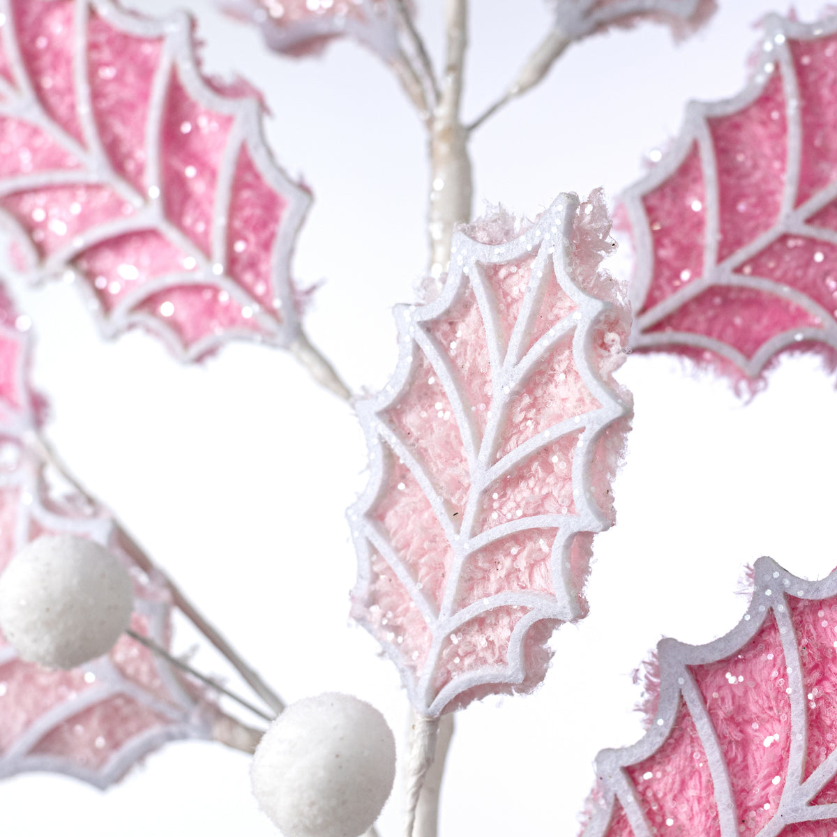 31" Holly Leaves & Balls Spray: Pink & White