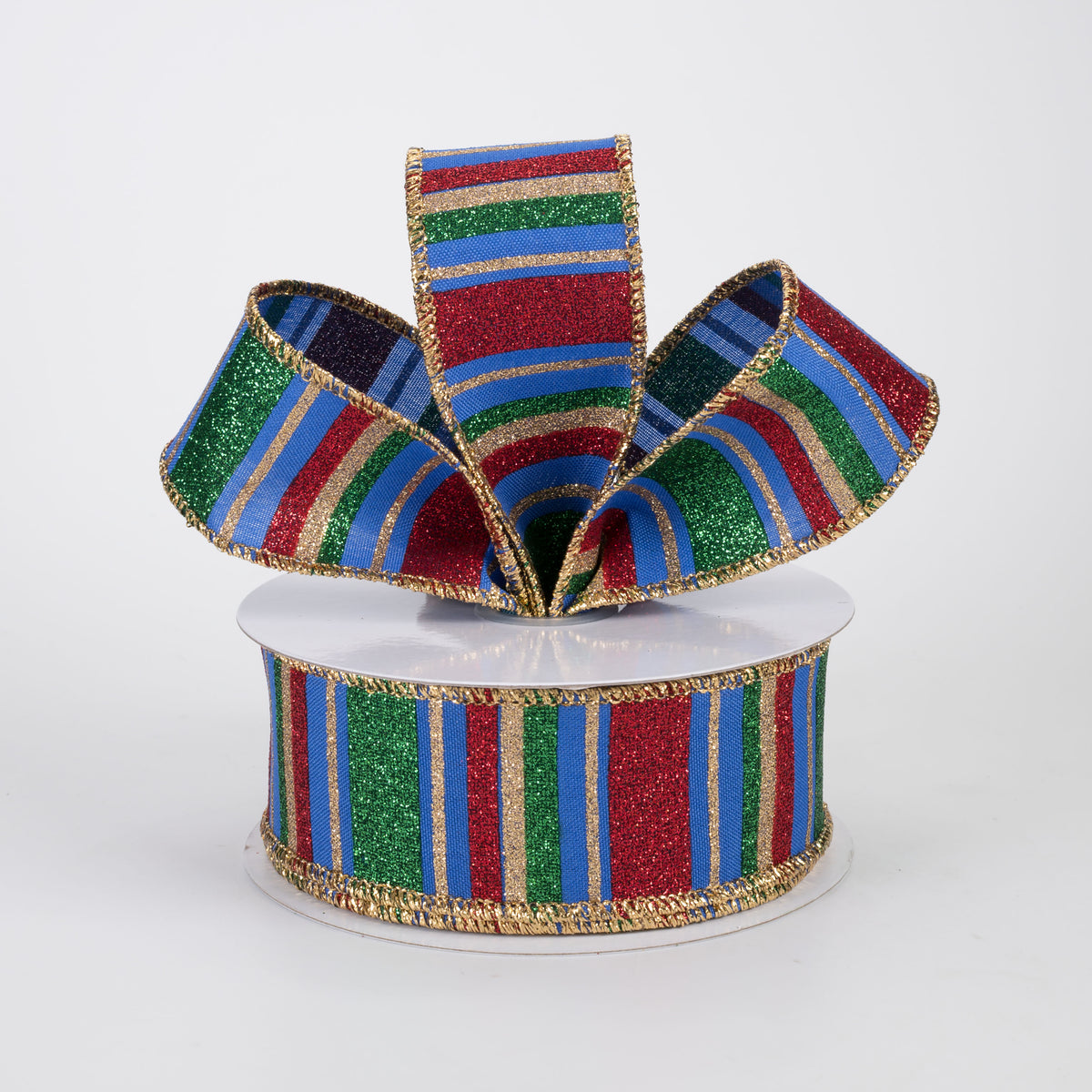1.5" Multi Glitter Stripes Ribbon: Traditional Nutcracker (10 Yards)