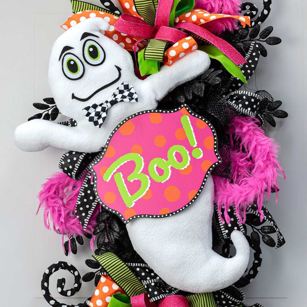 18" 2-Piece Bow Tie Ghost Wreath Decor Kit