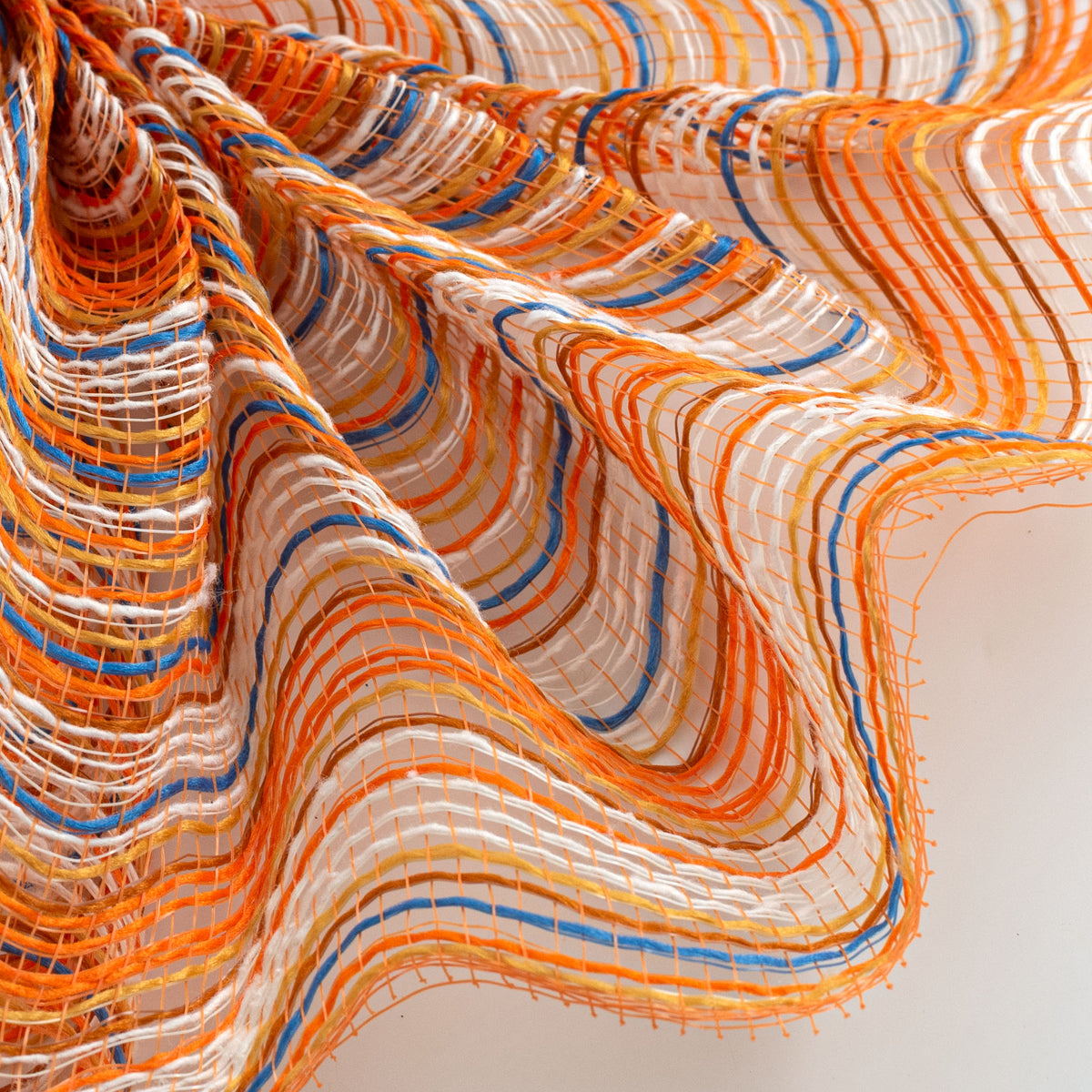 10" Jute Fabric Mesh: Orange, Rust & Blue Fall Stripes