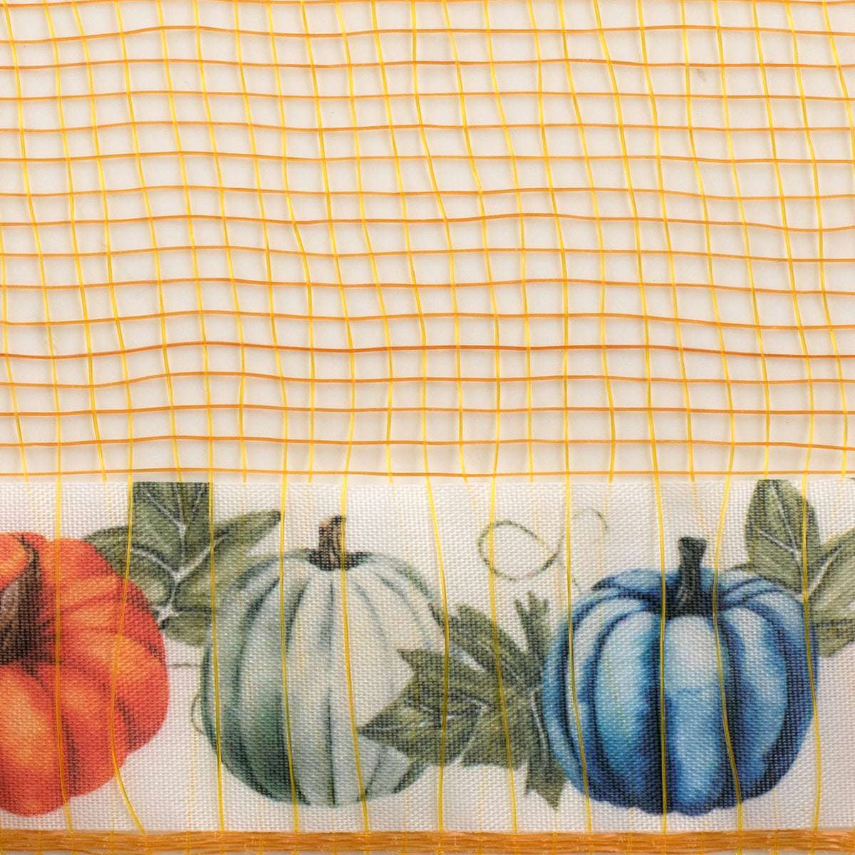 10" Ruffle Fabric Edge Mesh: Pumpkins on Golden Yellow