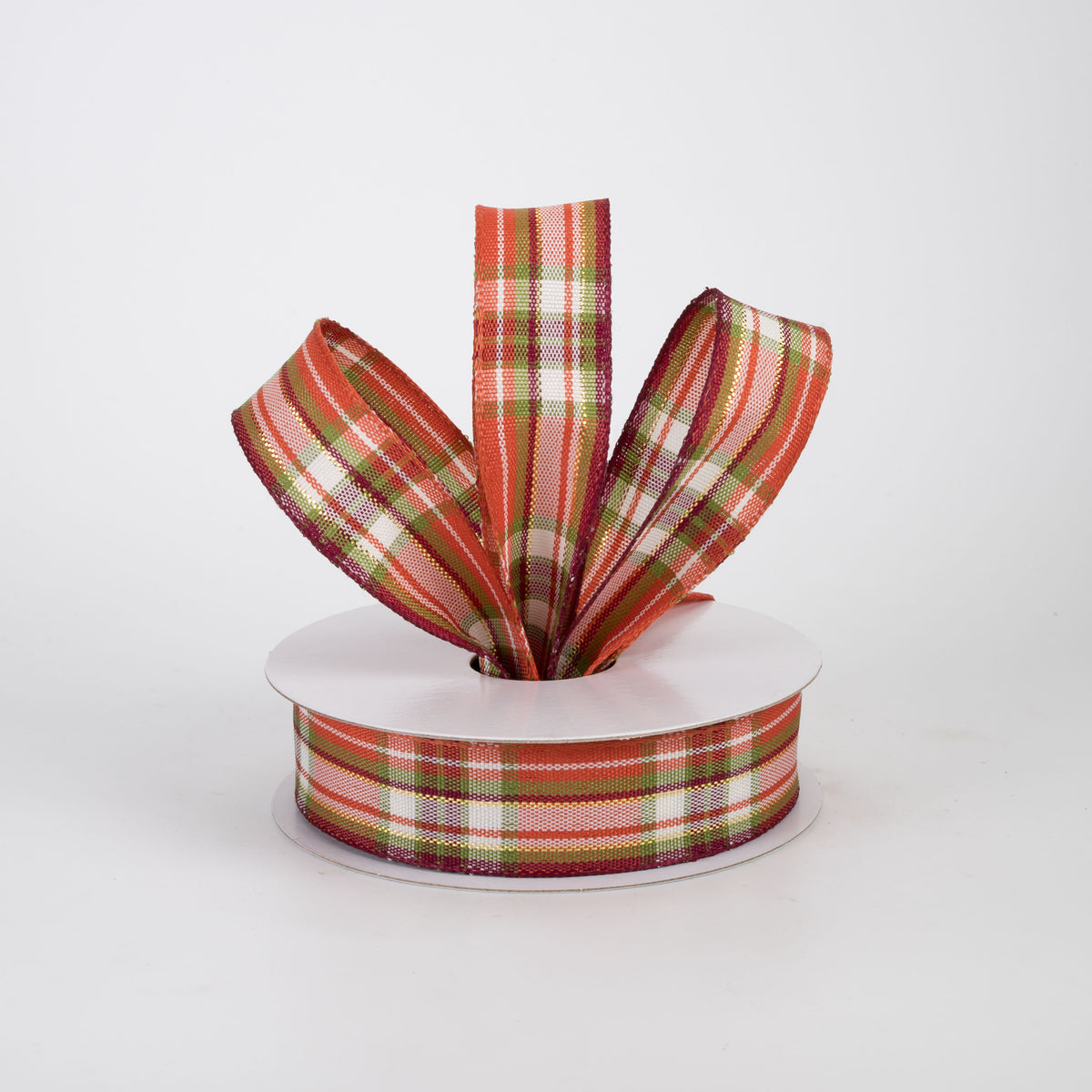 7/8" Fall Plaid Ribbon: Cream, Moss, Rust, Burgundy (10 Yards)