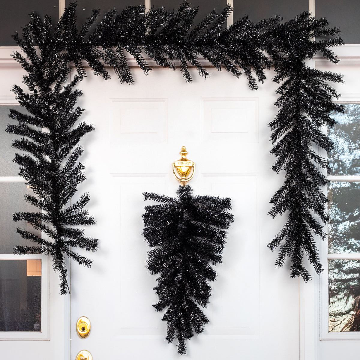 9' PVC Pine Tinsel Garland: Metallic Black