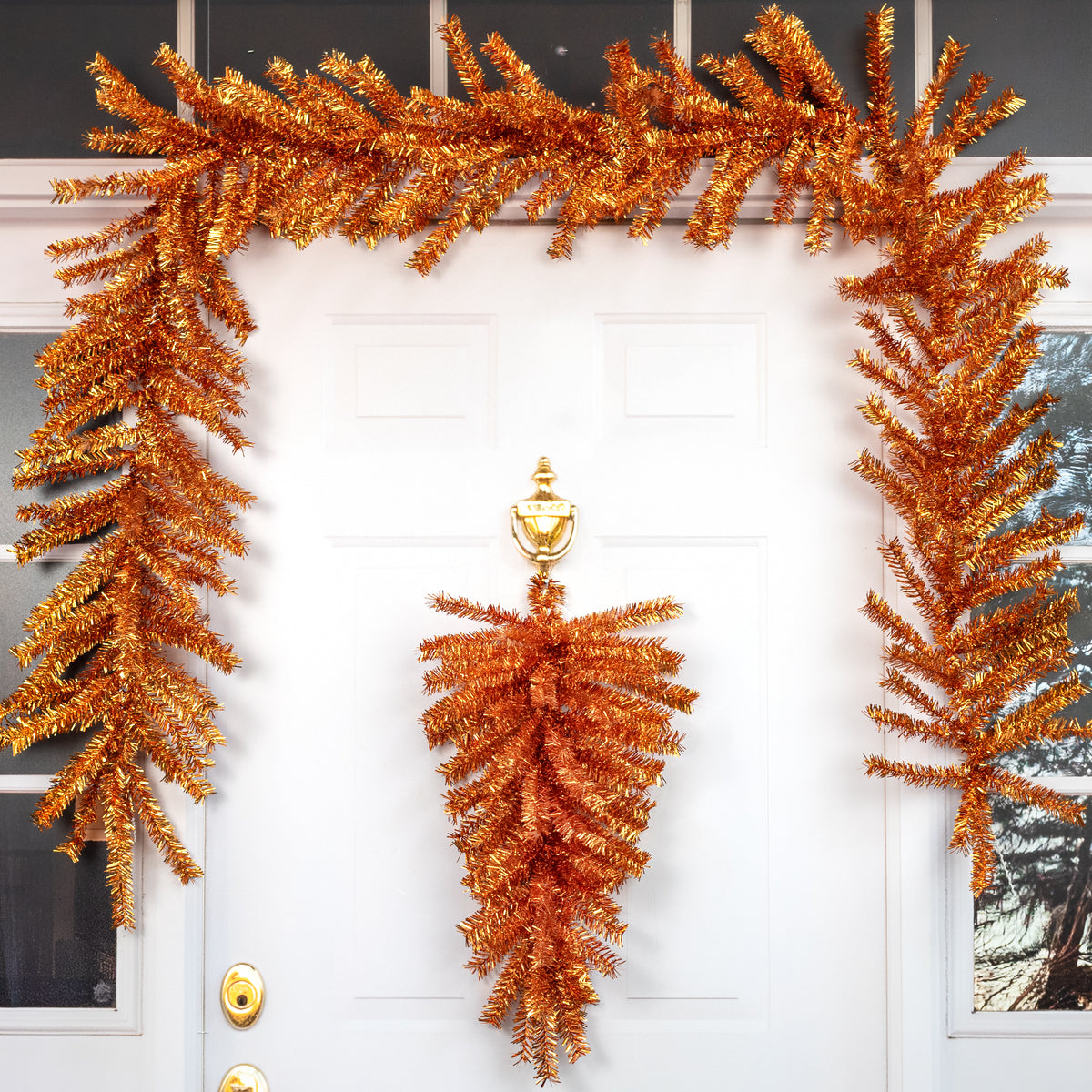 9' PVC Pine Tinsel Garland: Metallic Orange