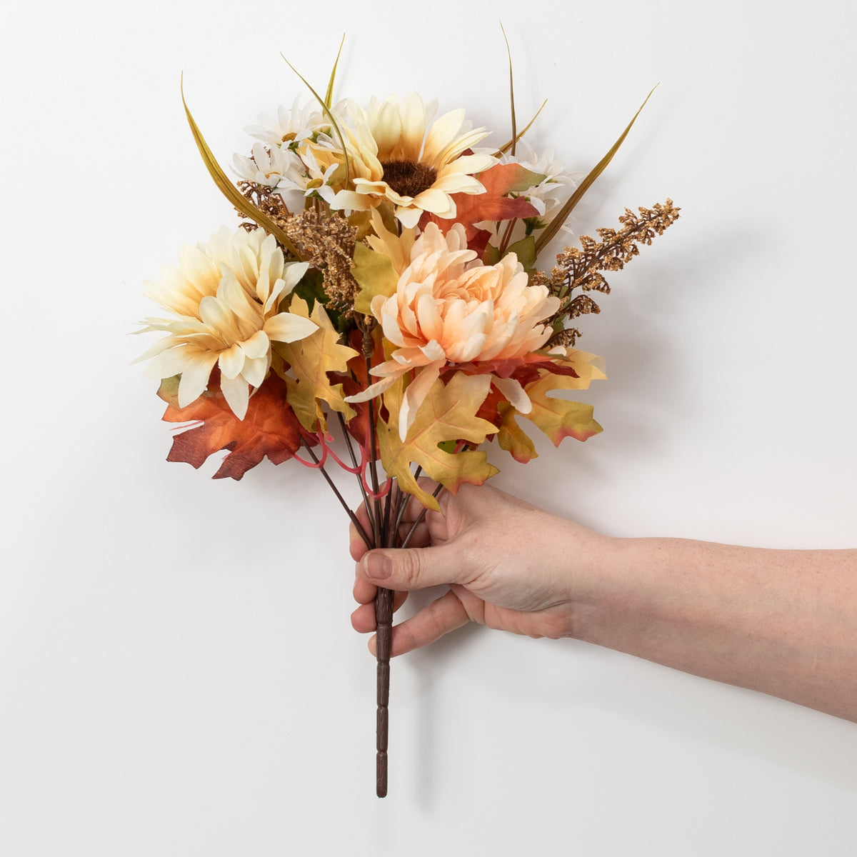13" Mixed Mum & Sunflower Bush: Beige (10 Stem)