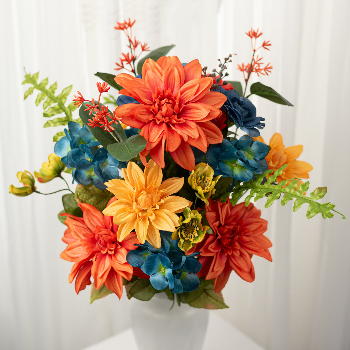 26" Mixed Dahlia, Hydrangea & Rose Bush: Blue Fall (24 Stem)