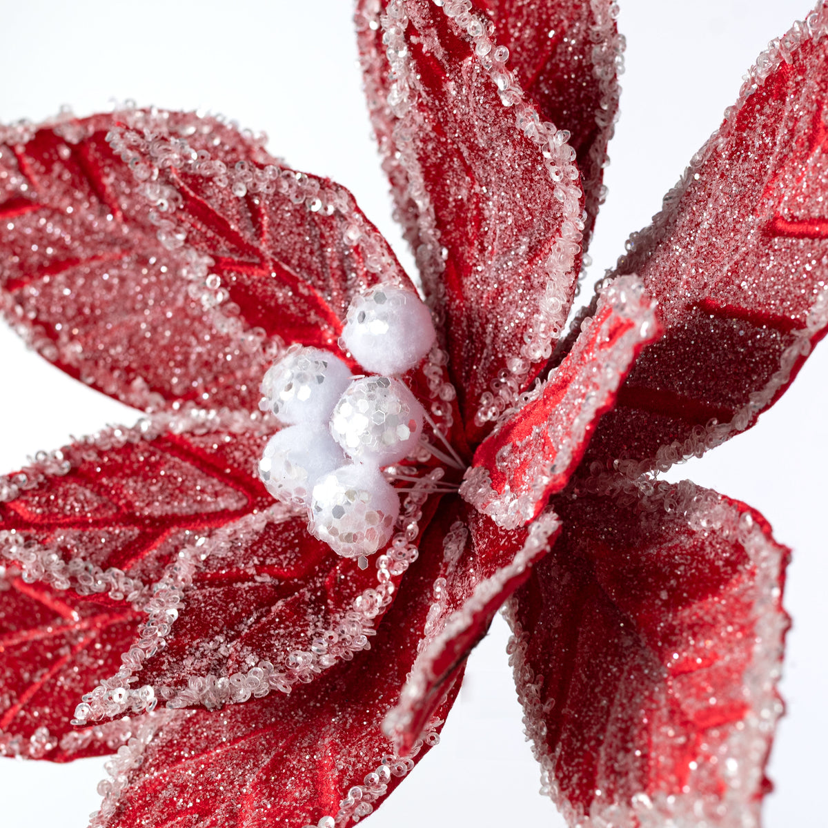 18" Icy Poinsettia Stem: Red & White