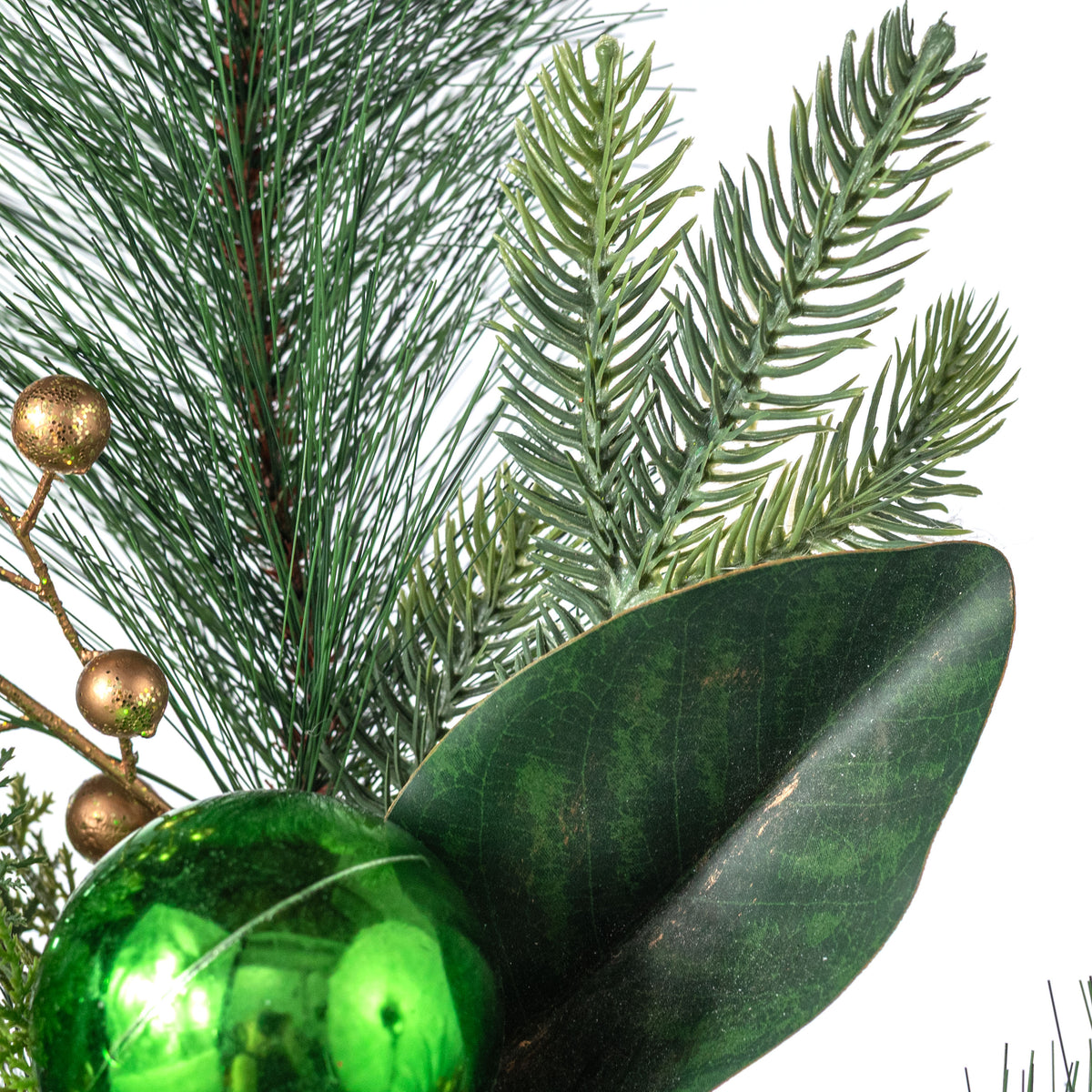 30" Mixed Pine, Pinecone & Metallic Ball Spray: Green & Gold
