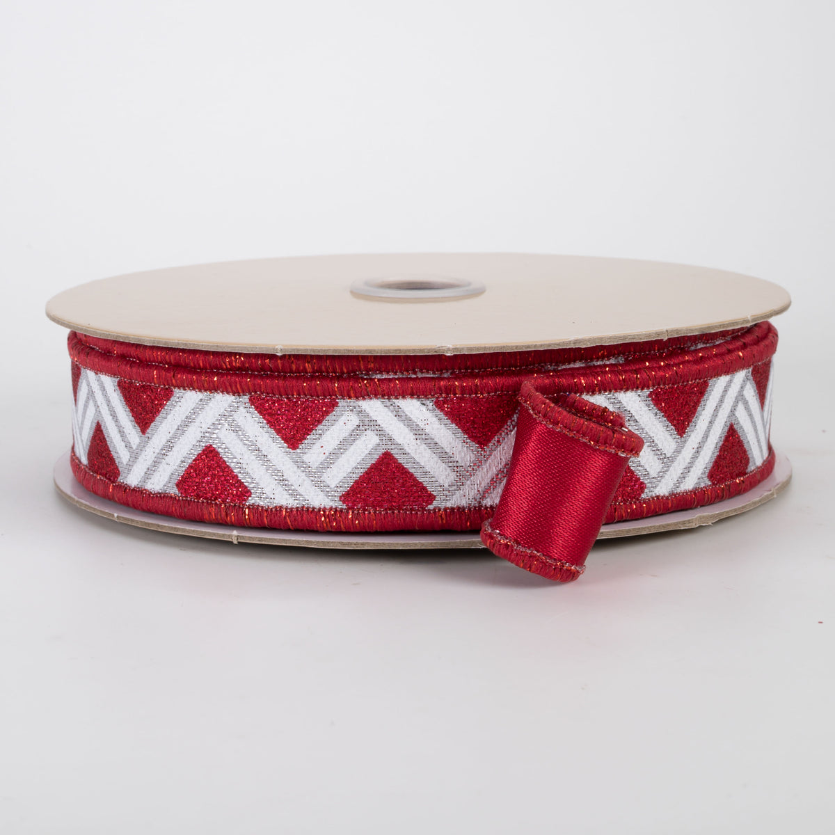7/8" Double Sided Fused Metallic Basketweave Ribbon: Red & Silver (10 Yards)