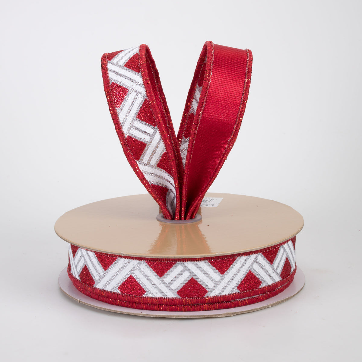 7/8" Double Sided Fused Metallic Basketweave Ribbon: Red & Silver (10 Yards)