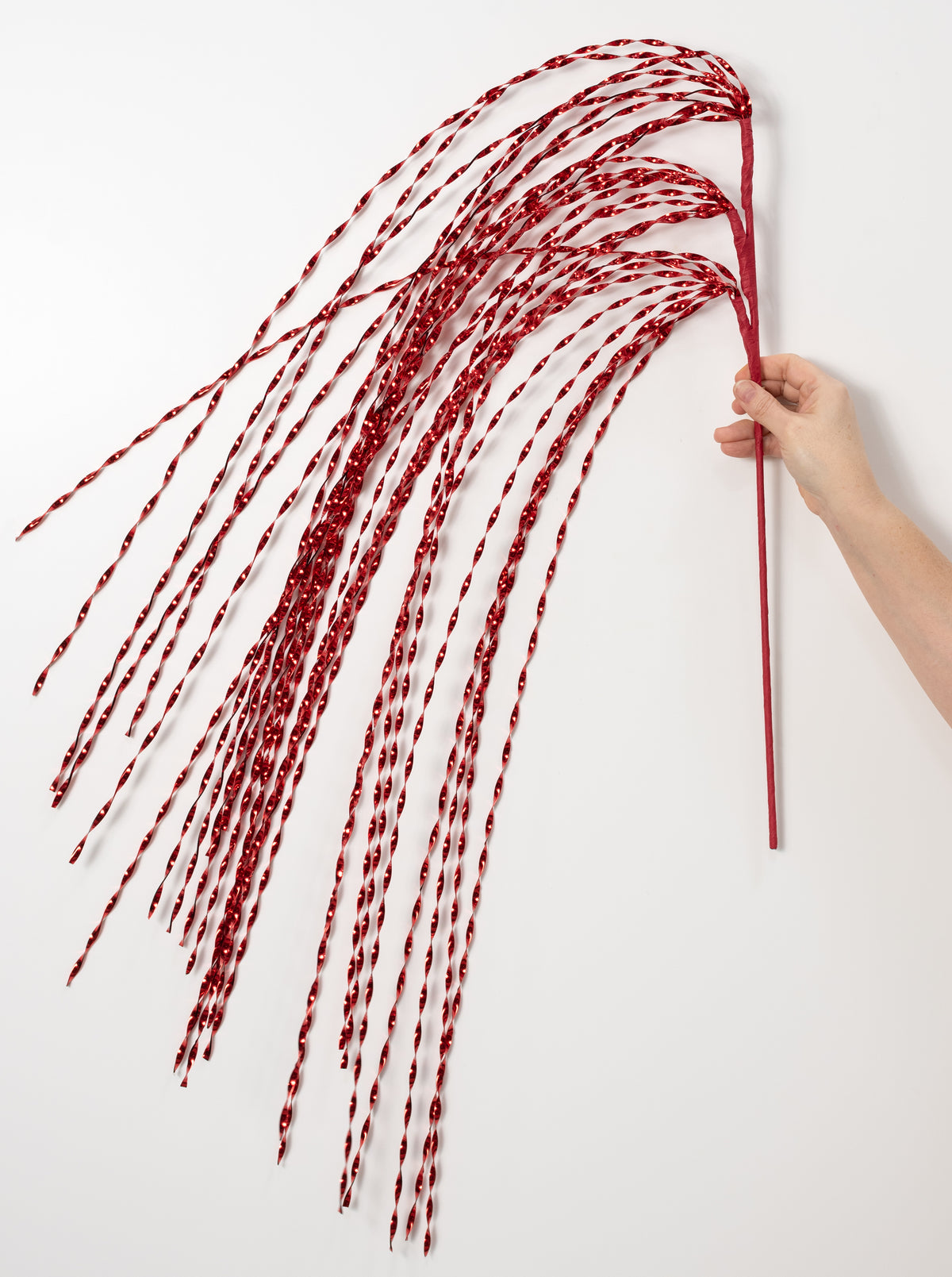 50" Spiraling Hanging Tinsel Spray: Metallic Red