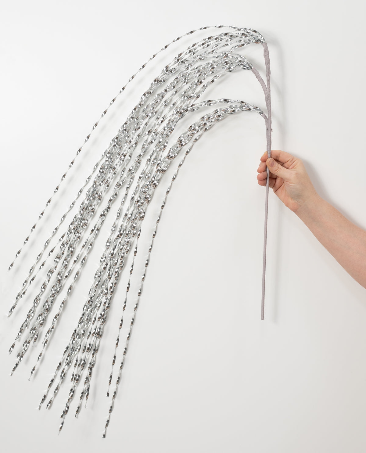 50" Spiraling Hanging Tinsel Spray: Metallic Silver