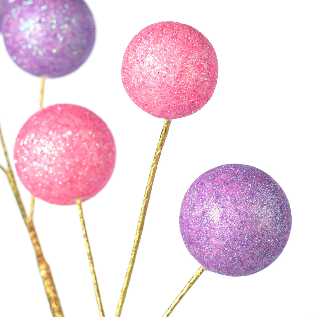 18" Glittered Ball Pick: Pink & Lavender on Gold