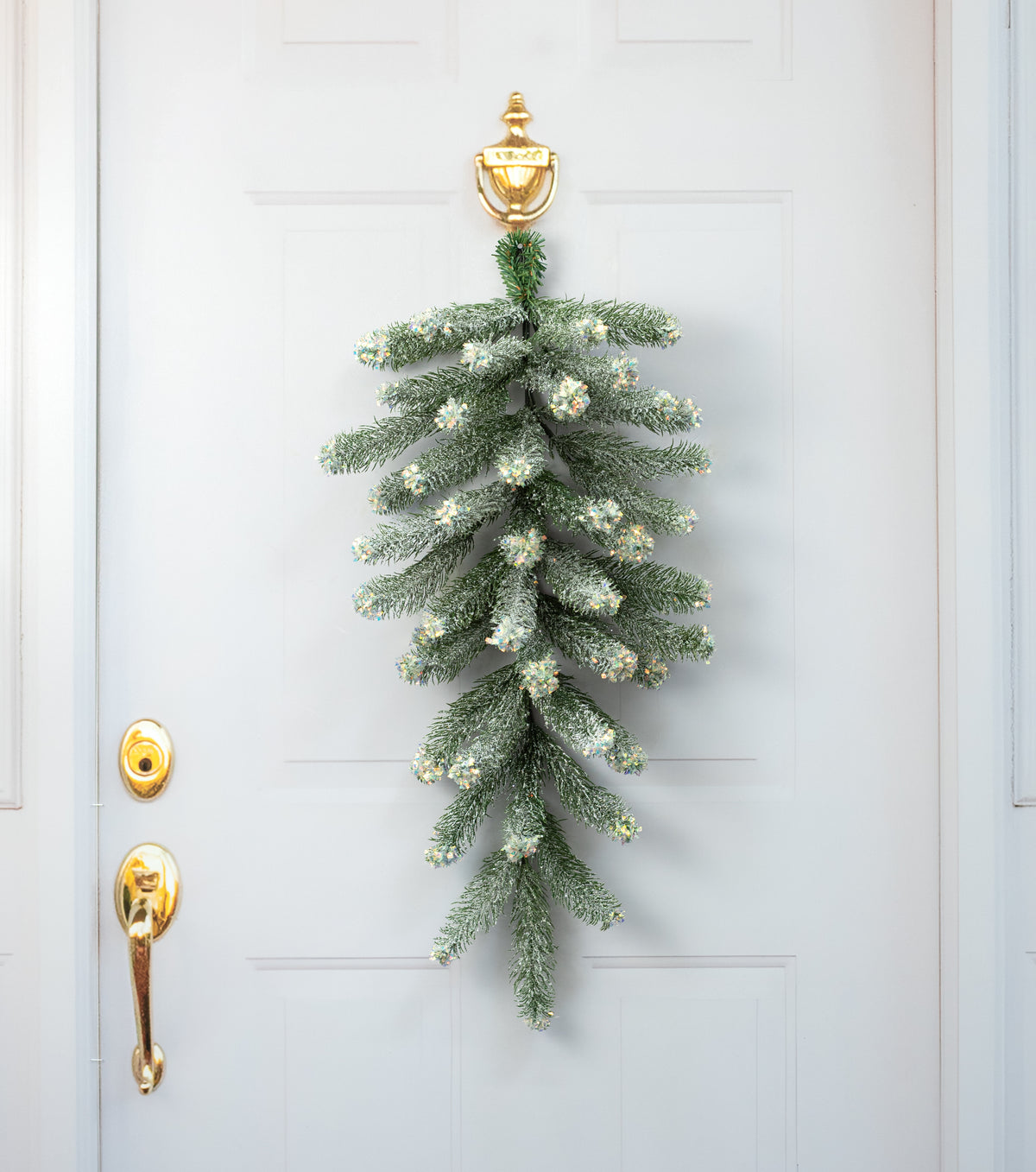 30" Iridescent Spark Teardrop: Frosted Evergreen Pine