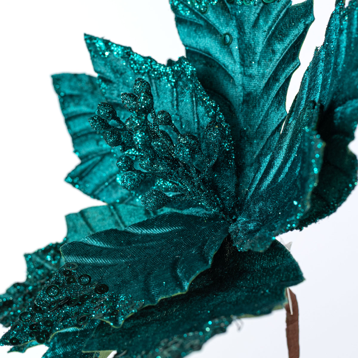 13" x 18" Velvet Sequined Poinsettia Stem: Peacock Teal