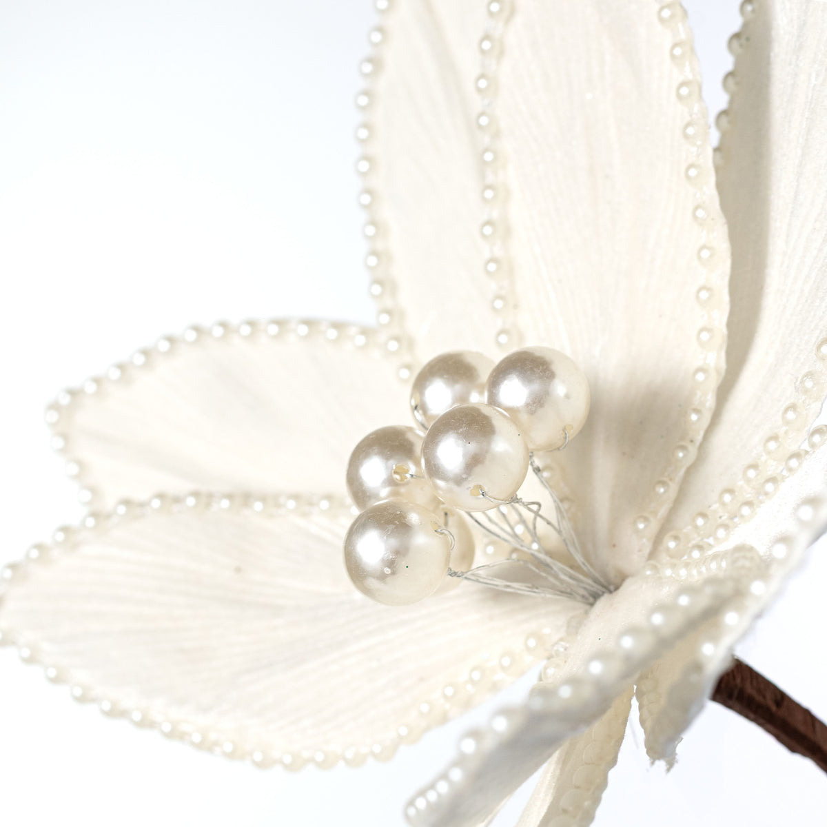 14" x 25" Beaded Velvet Poinsettia & Pearls Stem: Ivory Cream