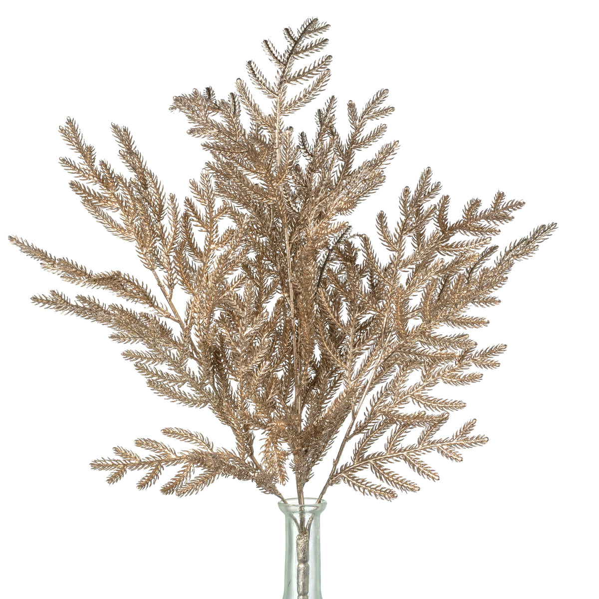 21" Glittered Pine Bush: Champagne Gold (4 Stem)