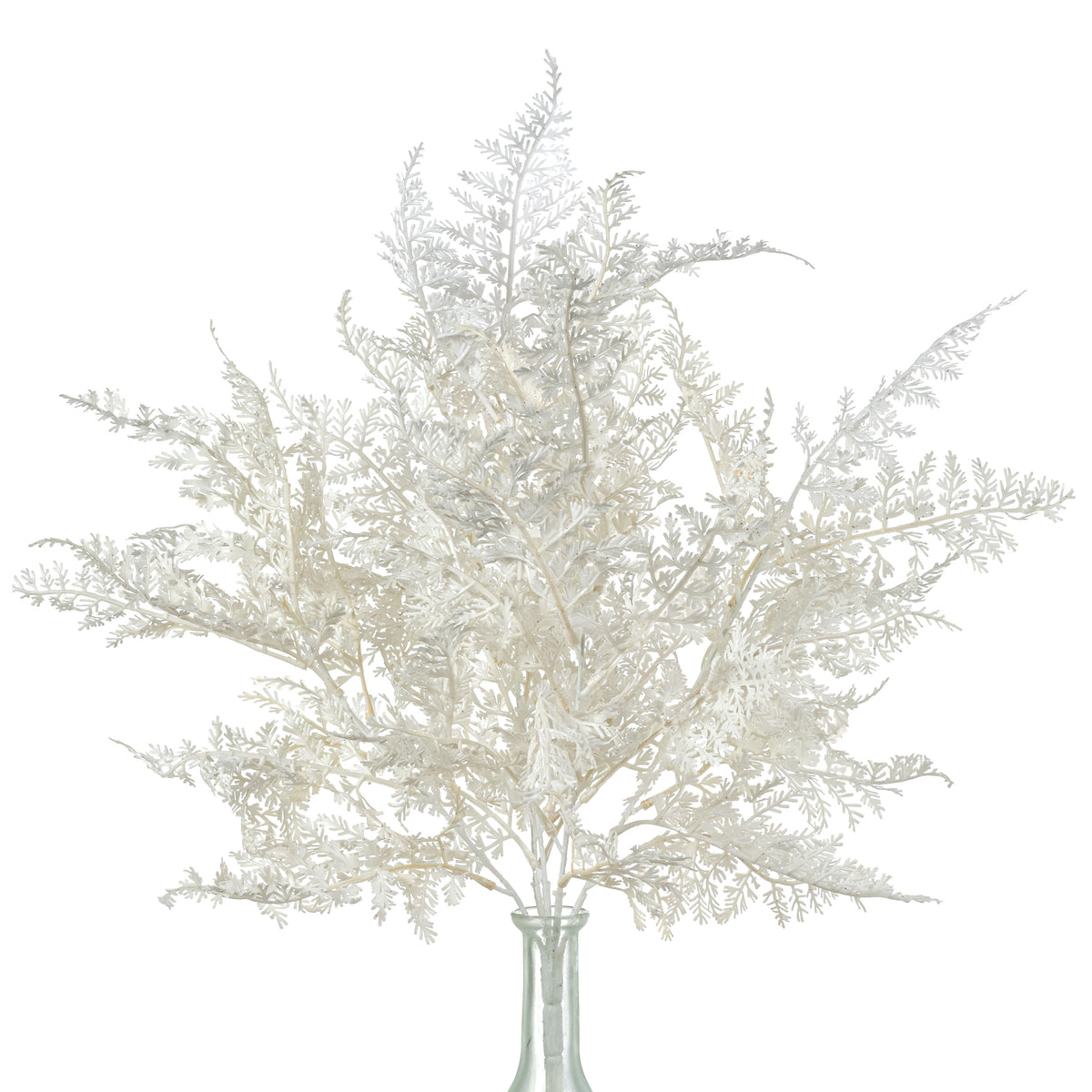22" Glittered Fern Bush: White (5 Stem)