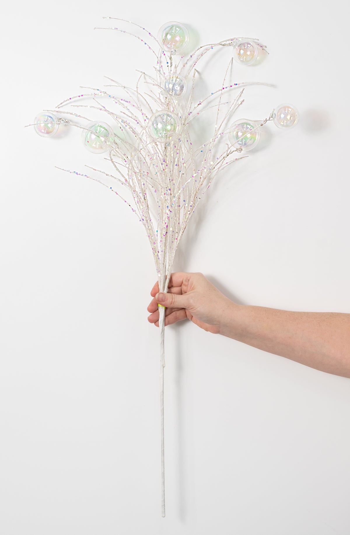 31" Iridescent Bubble Ball Spray: White & Clear