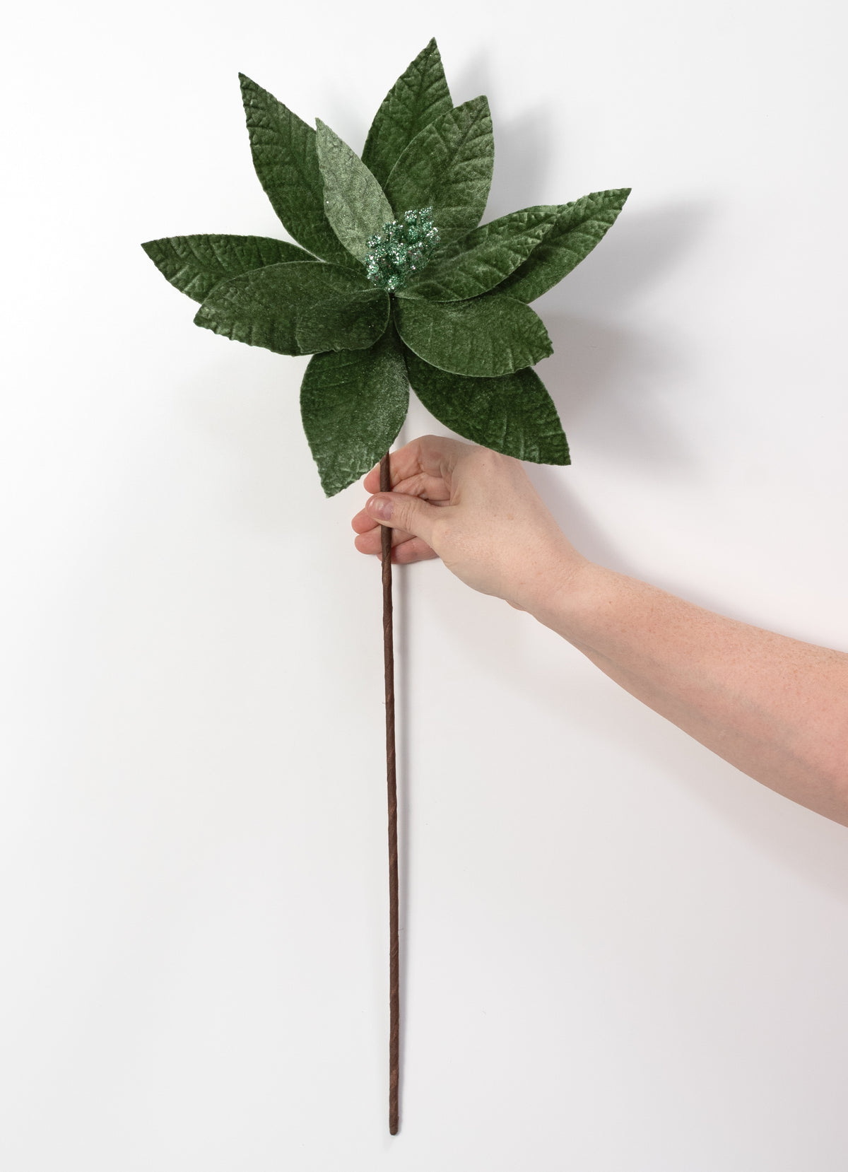 11" x 23" Velvet Poinsettia Stem: Sage Green
