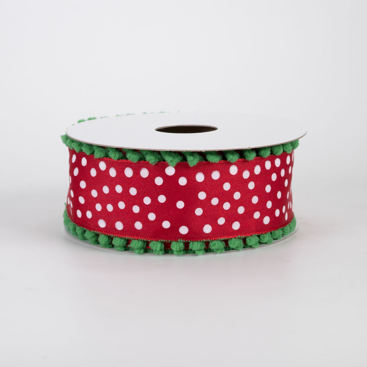 1.5" Ball Edge Dots Ribbon: Red, White & Lime Green (10 Yards)