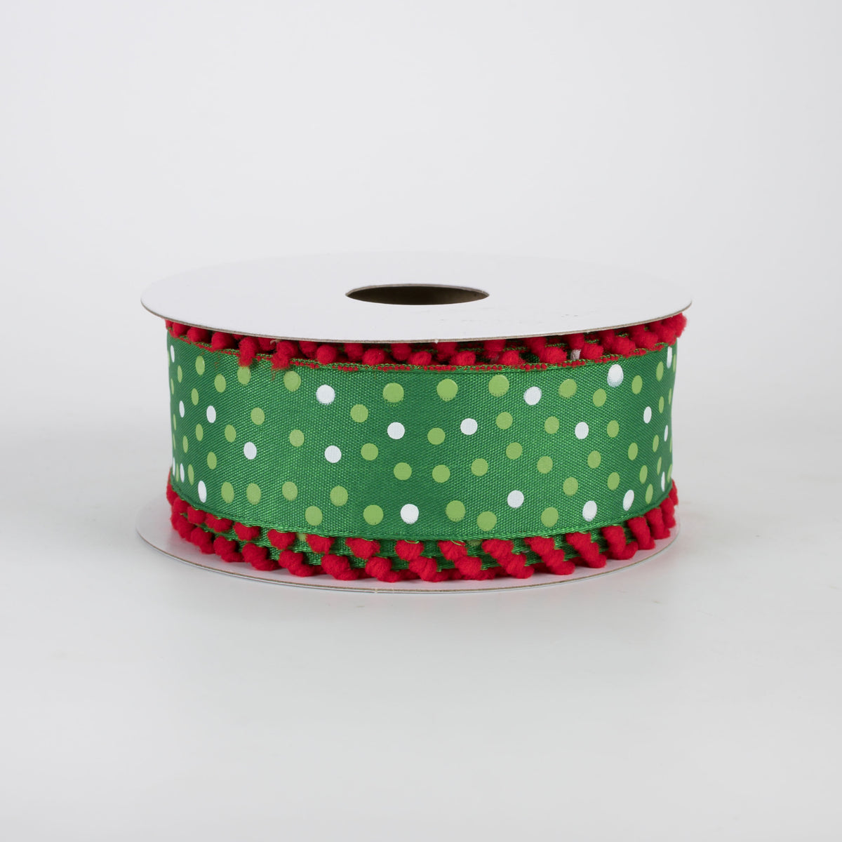 1.5" Ball Edge Dots Ribbon: Emerald, Lime, White & Red (10 Yards)