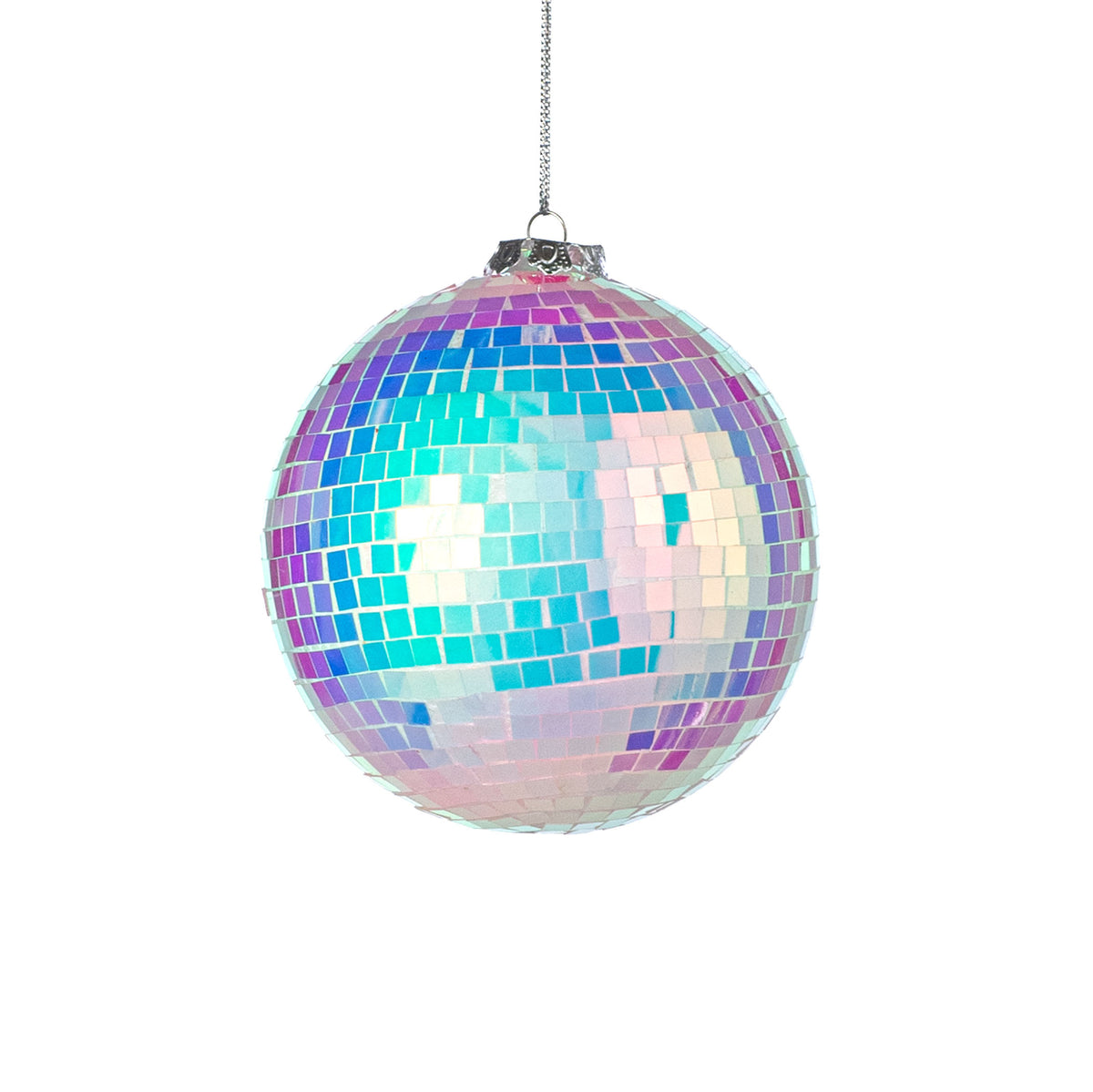 100mm Mirror Disco Ball Ornament: Iridescent White