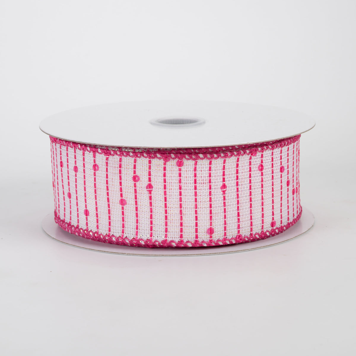 1.5" Woven Sequined Stripes Ribbon: Iridescent, White & Fuchsia Pink (10 Yards)