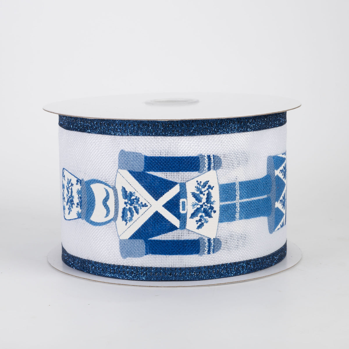 2.5" Glittered Chinoiserie Nutcracker Ribbon: Blue & White (10 Yards)