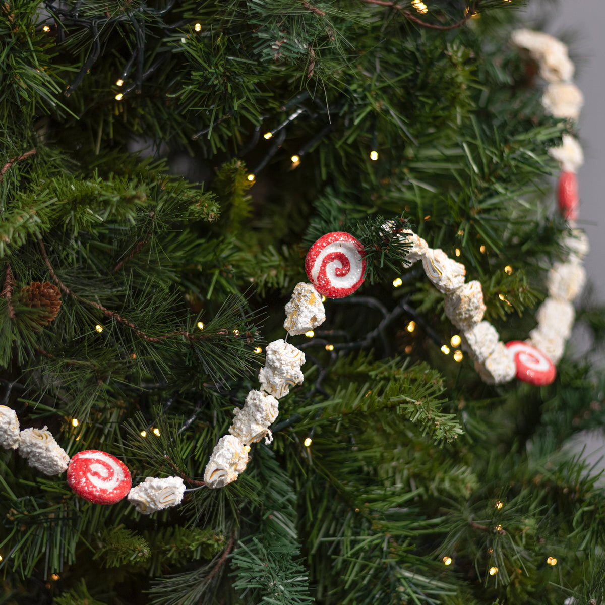 5' Faux Popcorn & Peppermints Garland