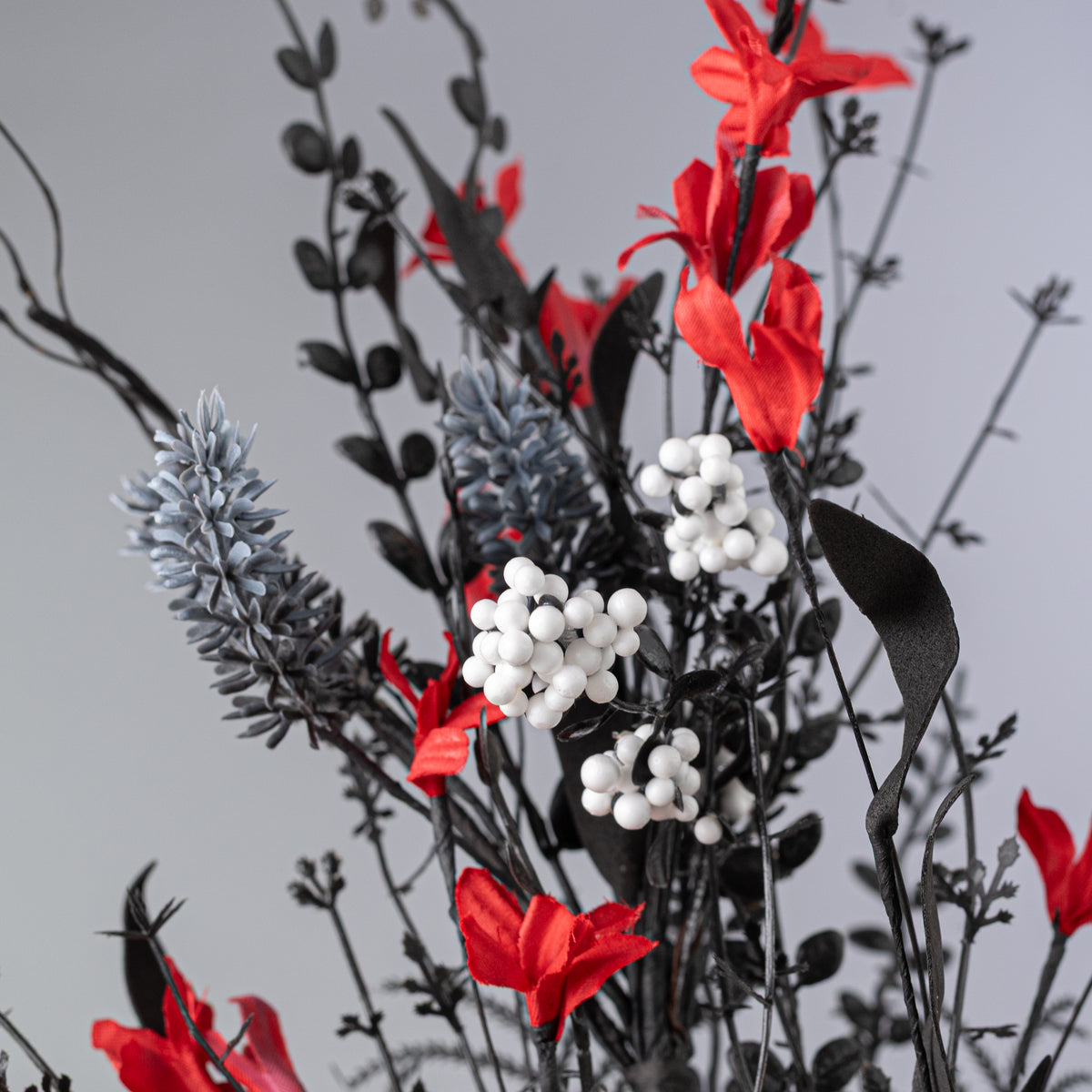 24" Fabric Flower, Leaf, Berry Spray: Red, White & Black