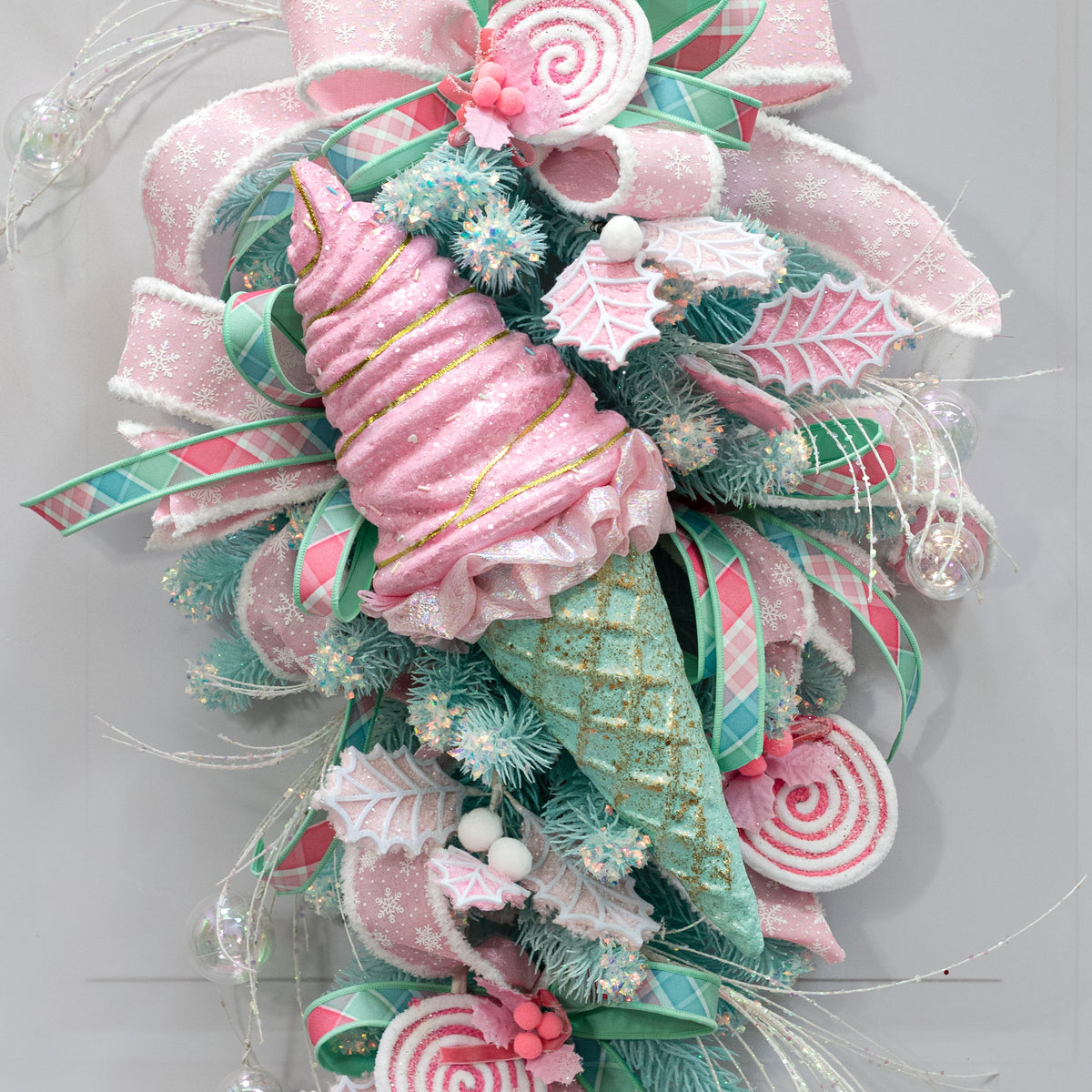 19" Oversized Ice Cream Ornament: Mint & Pink