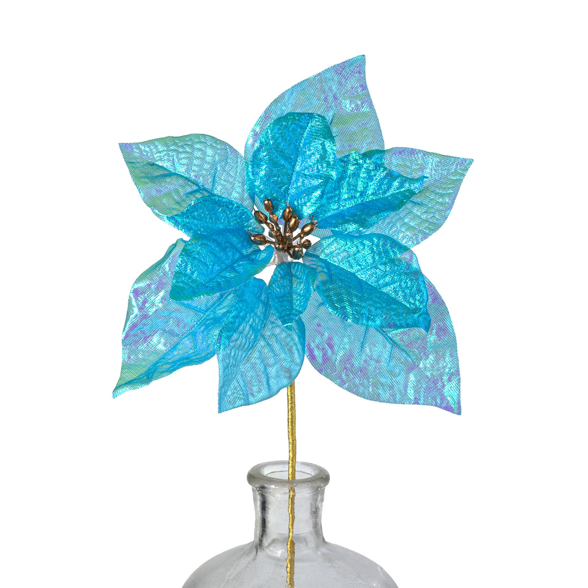 9" x 21" Glossy Poinsettia Stem: Iridescent Blue