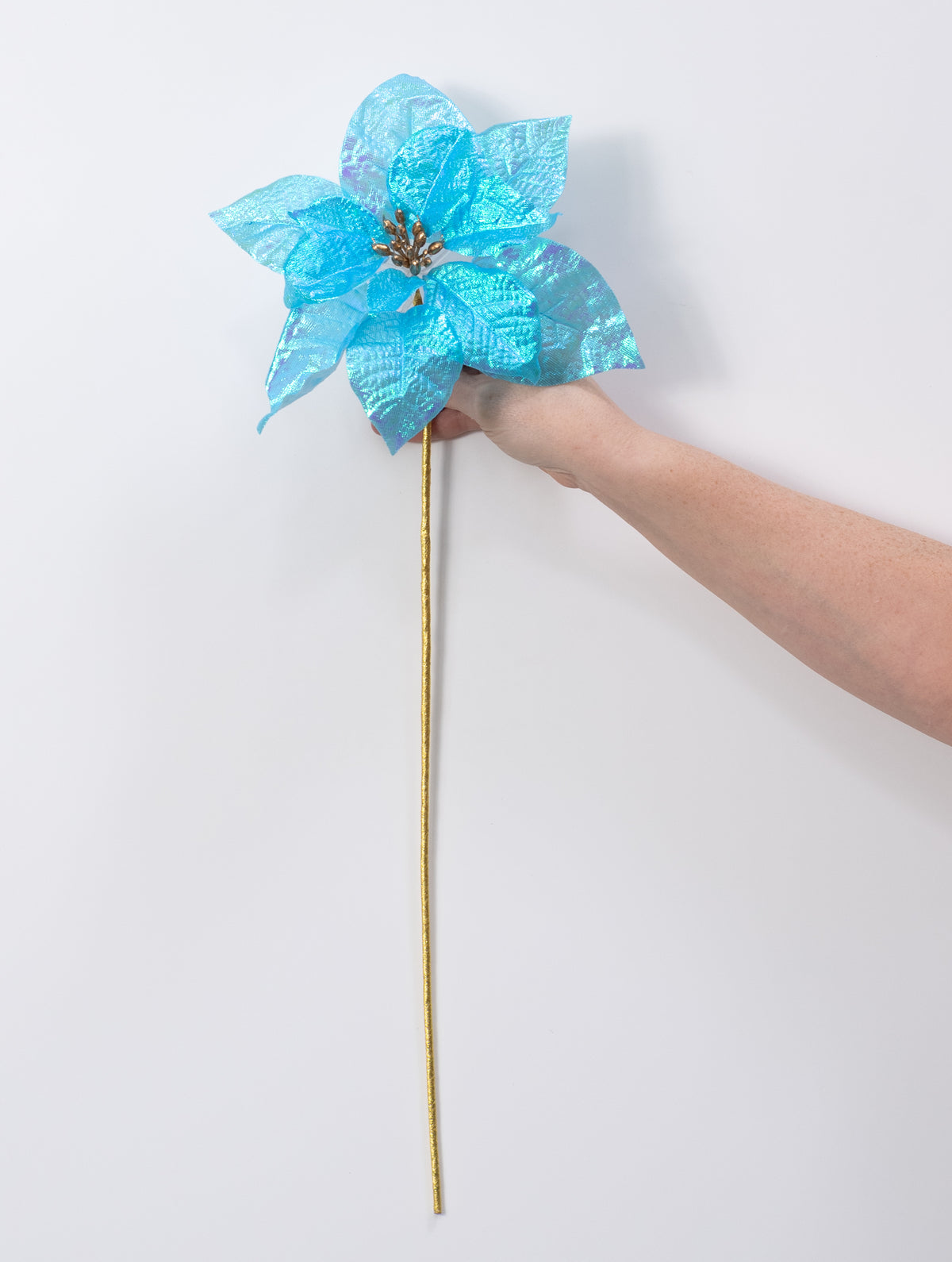 9" x 21" Glossy Poinsettia Stem: Iridescent Blue