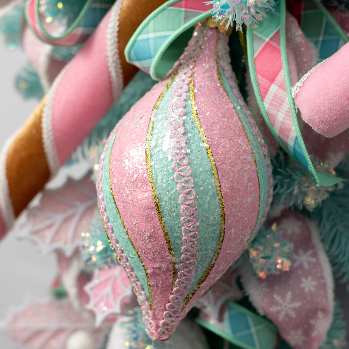 9" Glitter & Glam Finial Ornament: Mint Blue & Pink