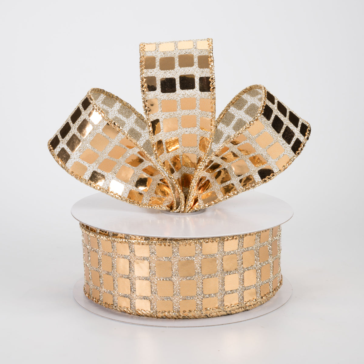 1.5" Mirror Disco Ball Ribbon: Gold (10 Yards)