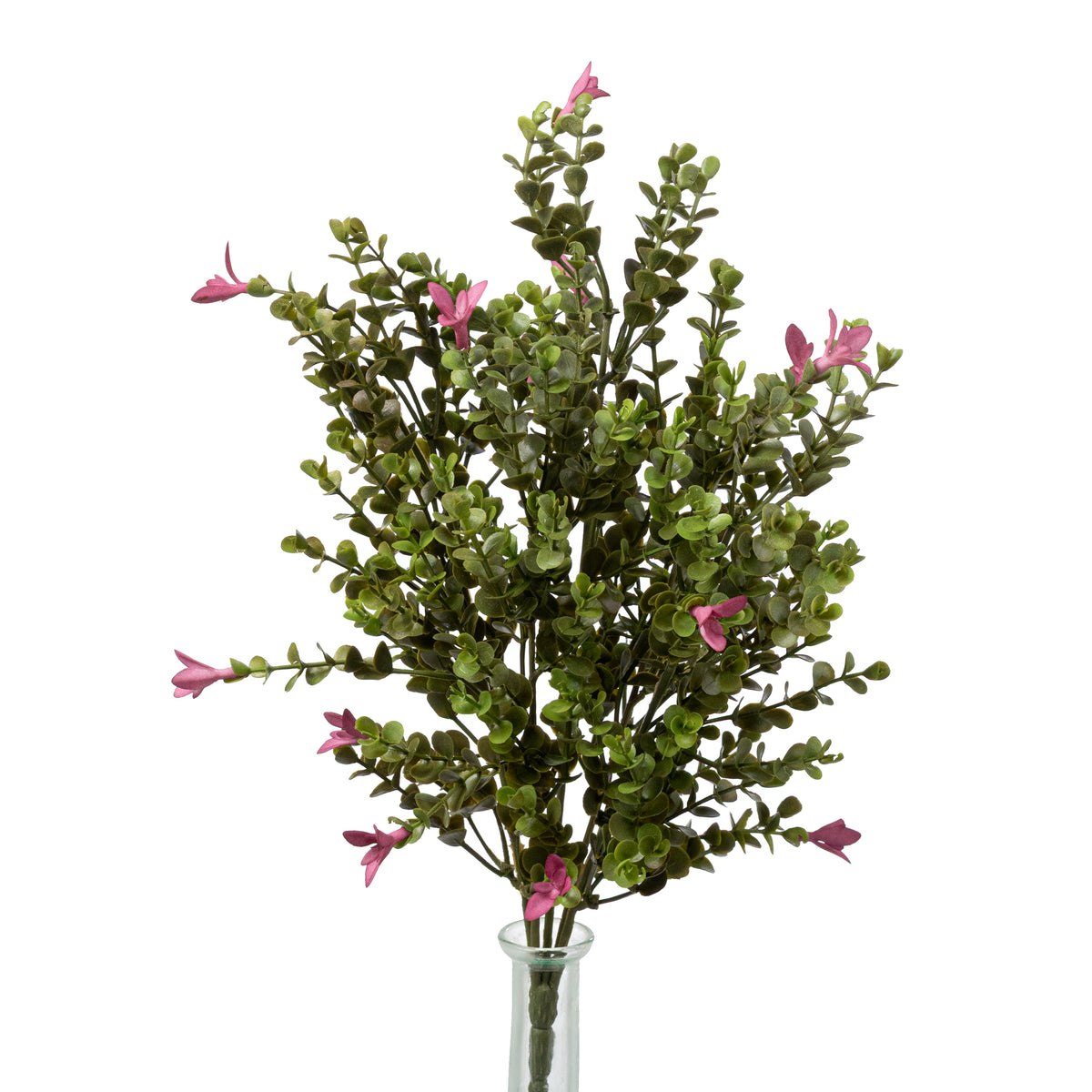19" Mini Plastic Eucalyptus & Flowers Bush: Mauve Pink