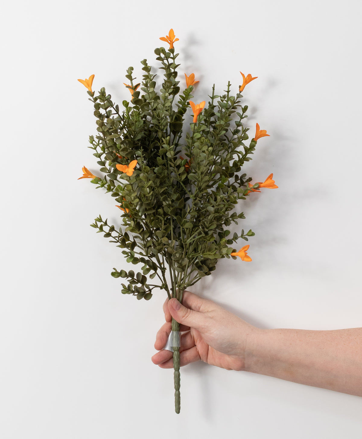 19" Mini Plastic Eucalyptus & Flowers Bush: Orange