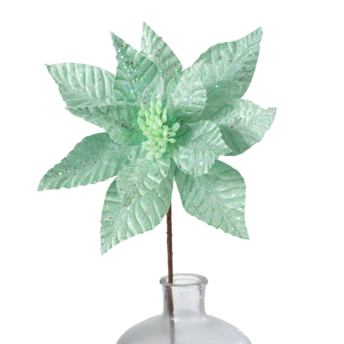 12" x 19" Glittered Poinsettia Stem: Mint Green