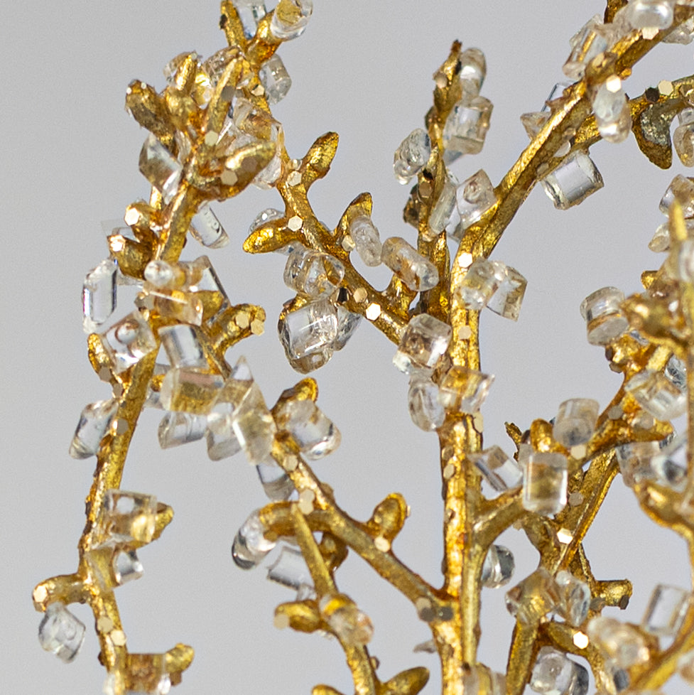 30" Iced Bead Twig Spray: Gold & Clear