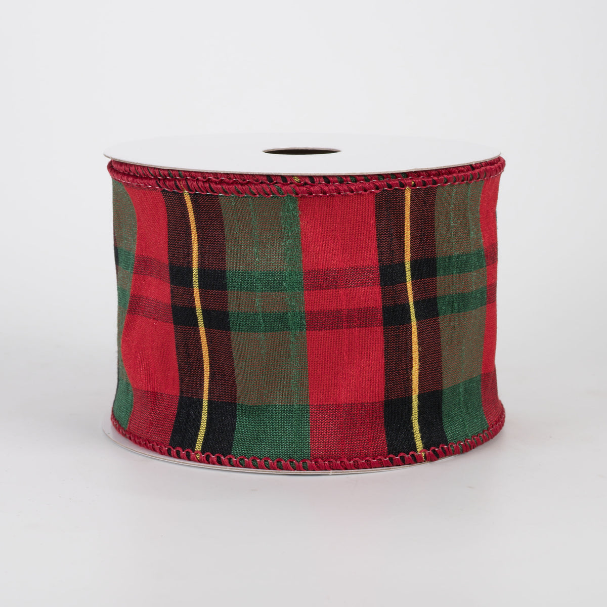 2.5" Faux Dupioni Plaid Ribbon: Red, Green, Black & Yellow (10 Yards)