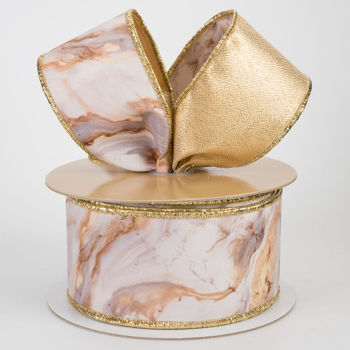 2.5" Double Sided Fused Marble & Gold Ribbon (10 Yards)