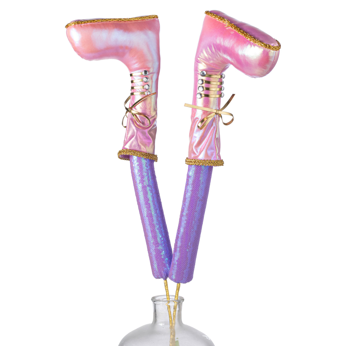 32" Sequins & Gloss Iridescent Nutcracker Legs Spray: Pink & Lavender