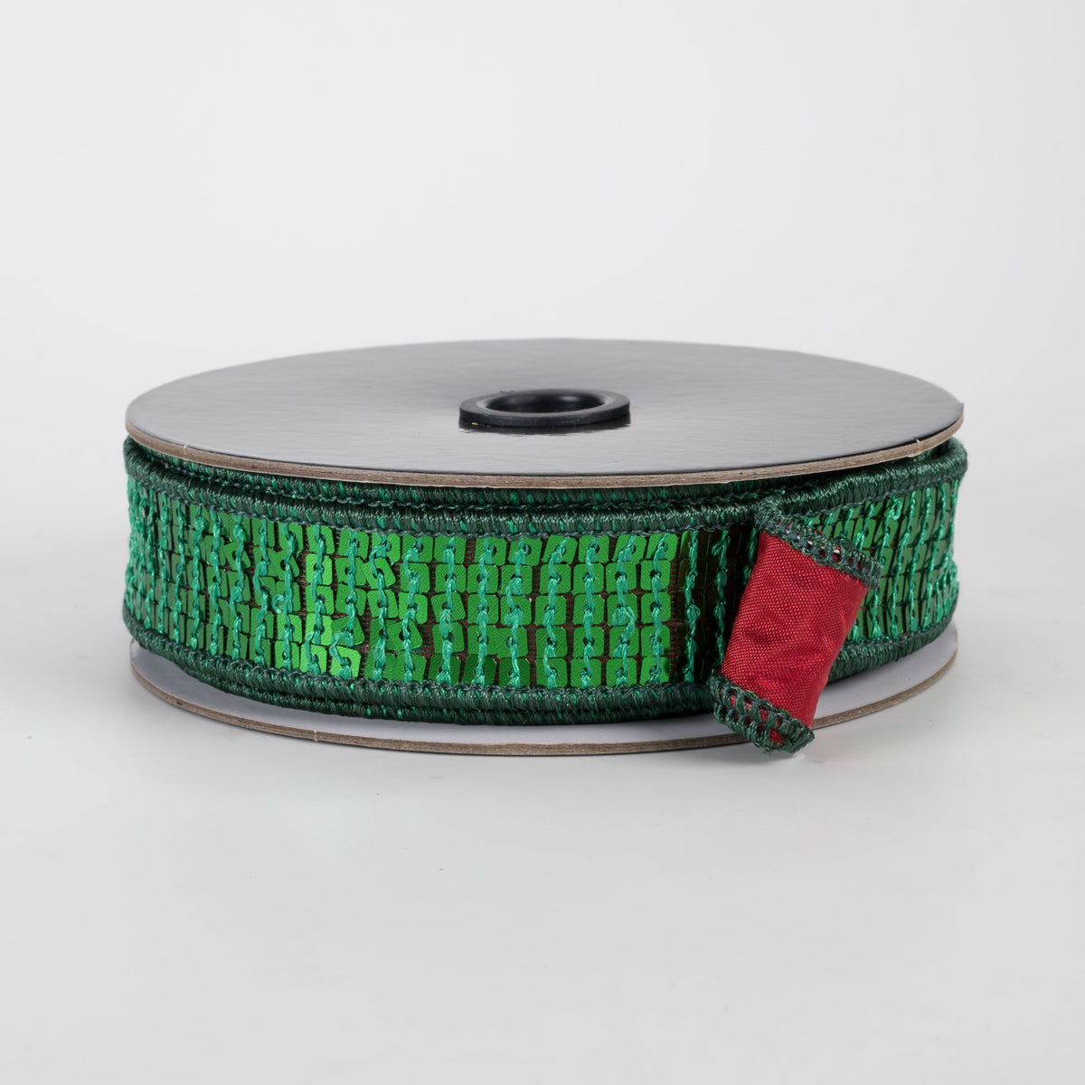 1" Disco Ball Sequin Ribbon: Green & Red (10 Yards)