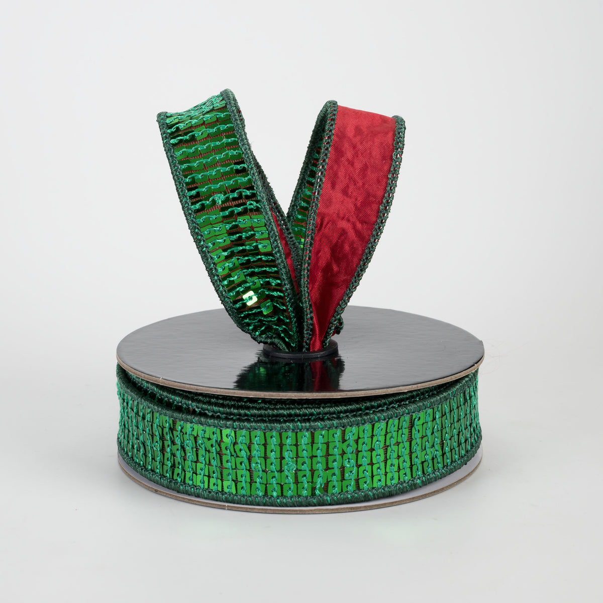 1" Disco Ball Sequin Ribbon: Green & Red (10 Yards)