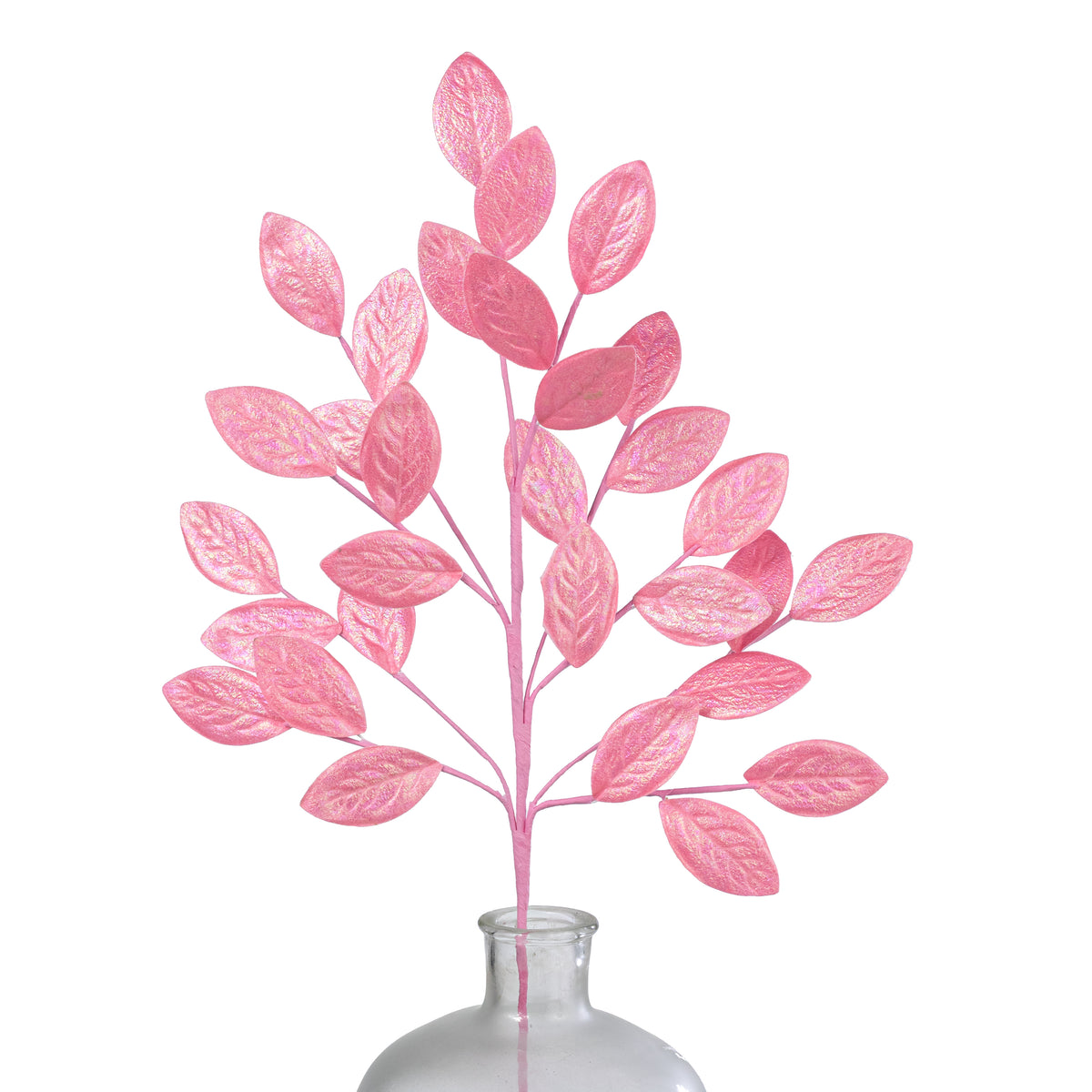30" Glossy Iridescent Leaves Spray: Pink