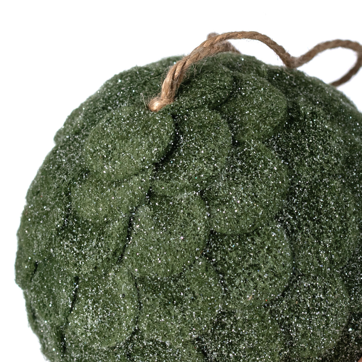 5" Glittered Felt Pinecone Ball Ornament: Moss Green