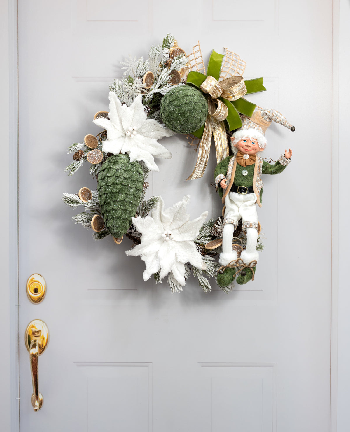 5" Glittered Felt Pinecone Ball Ornament: Moss Green