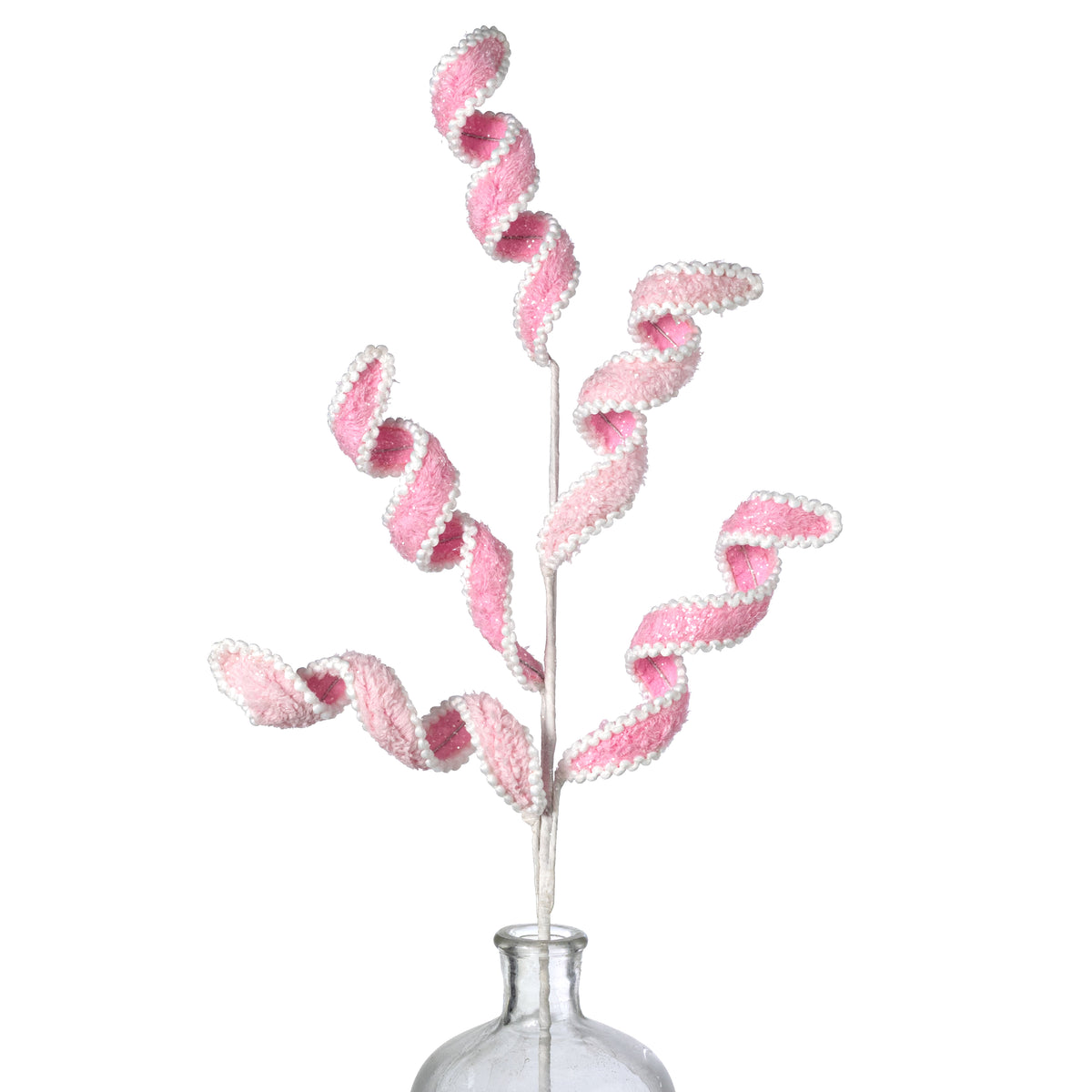 30" Fuzzy Fabric & Trim Curly Spray: Pink & White