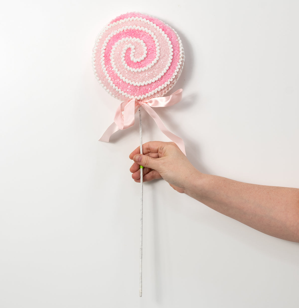 6.5" x 21" Fuzzy Fabric & Trim Lollipop Spray: Pink & White
